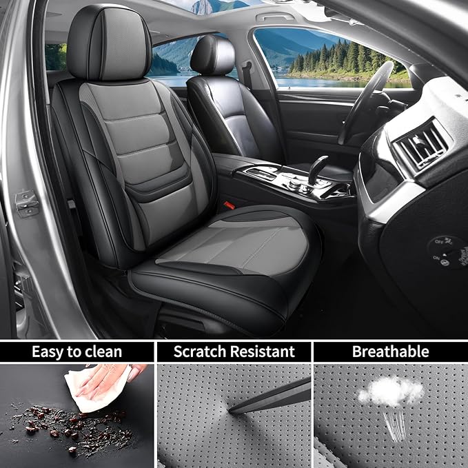 Car Seat Covers Full Set Custom fit for Chevy Trax 2015-2025 - Luxurious Faux Leather with Lumbar Support, Breathable, Anti-Skid, Durable & Comfortable (Black&Gray,Full Set)