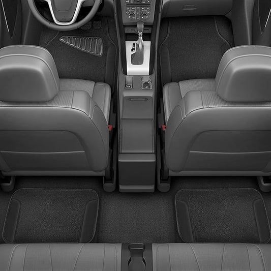 Motor Trend Waterproof Car Floor Mats Universal Fit Car Mats with Driver Heel Pad Leather Car Carpet Floor Mats for SUV Van Sedan Truck Anti-Slip Backing Carpet Mats Black/Black