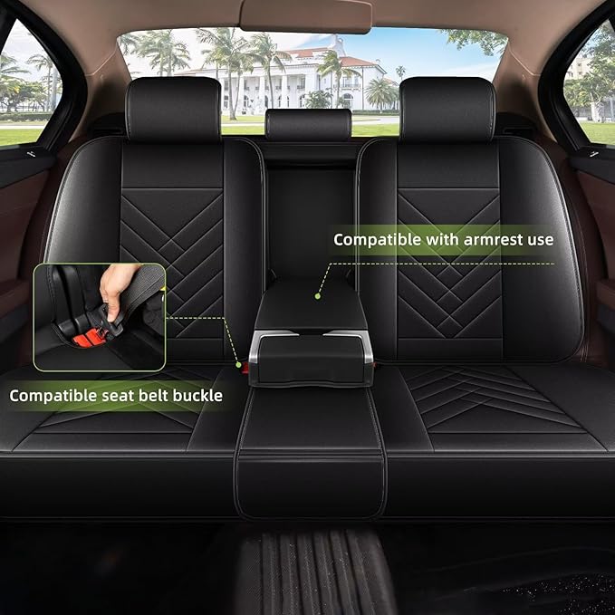 AOMSAZTO Car Seat Covers Fit for Kia Rio 2013-2023 Full Set Premium Seat Covers Waterproof Leather Automotive Seat Cushion Protector Compatible with Airbag(5 Seats,Black)