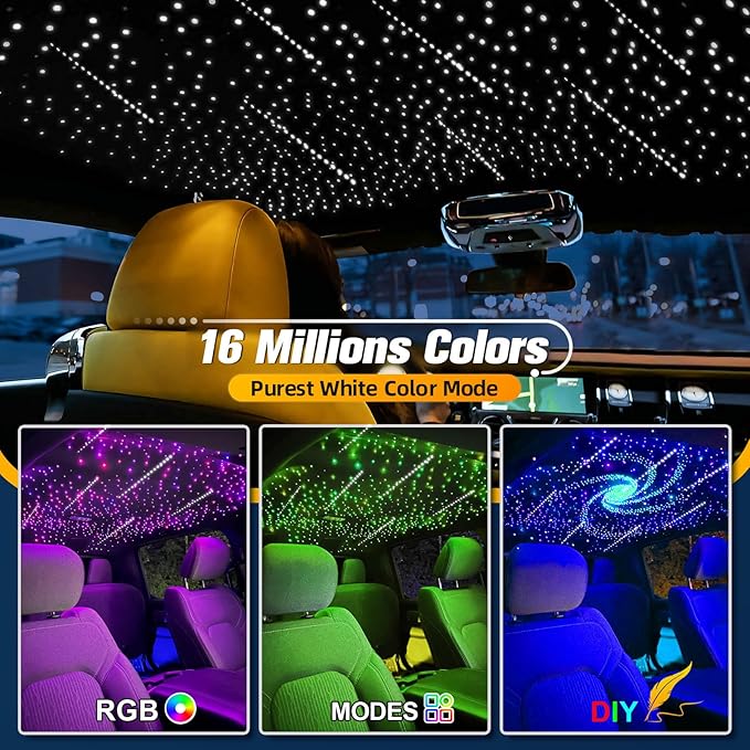 12W Twinkle&Meteor 2 in 1 RGBW Starlight Headliner Kit, 550pcs*0.03in*13.1ft+96pcs Shooting Star Lights for Car/Home Ceiling, Fiber Optic Lights with Bluetooth APP/Remote Control/Music Effect