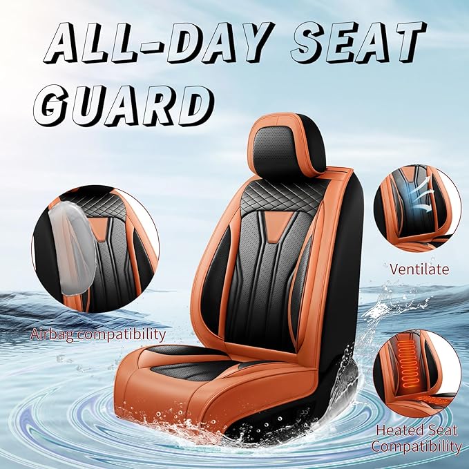 Fit HRV Car Seat Covers Compatible with Honda HRV 2016-2025 2026, Premium Leather Breathable,Wear Resistant, Airbag Compatible, All-Weather Protection & Full Coverage, Full Set Orange&Black