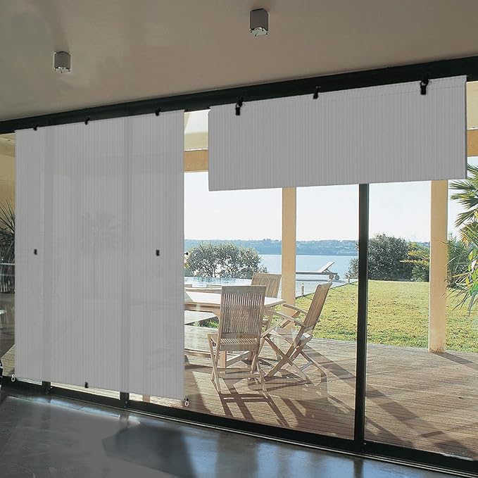 Bynbbur 7'W x 5'H Outdoor Patio Shades Foldable Roller Blinds, 220 GSM Sun Shade Roll Up Porch Screens Exterior Shade Cloth for Deck Pergola Backyard, Light Gray