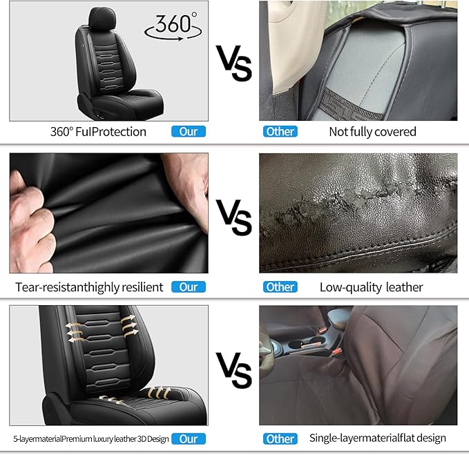 Fit Fj Cruiser Car Seat Covers for Toyota Fj Cruiser 2007-2013 2014 - Upgraded Premium Waterproof & Breathable Leather, Airbag Compatible, All-Weather Seat Cushion Protector (Full Set, Black)
