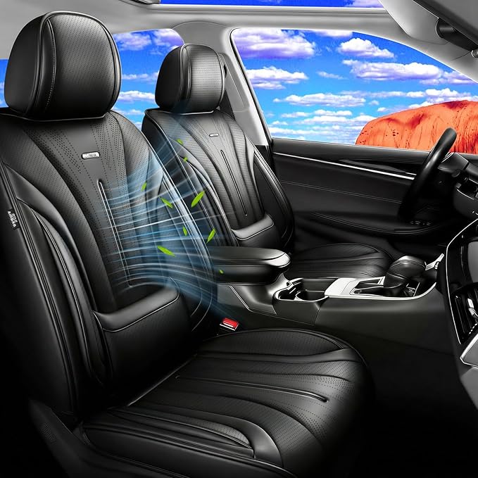 Fit CX-7 Car Seat Covers (Front Pair) for Select Mazda CX7 2006-2012, Premium Full Coverage Leather, Airbag Compatible, Waterproof All Weather Breathable Seat Protector, Black