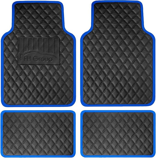 FH Group Universal Fit Diamond Pattern Faux Leather Automotive Floor Mats fits Most Cars, SUVs, and Trucks Blue
