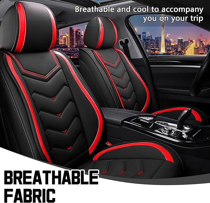 CTDS Car Seat Covers for Hyundai Kona 2018-2026, Stylish Sport Seat Cover, Premium Nappa Leather Car Seat Cover. Automobile Seat Covers Sets.(Standard 2 Seats/Black Red)