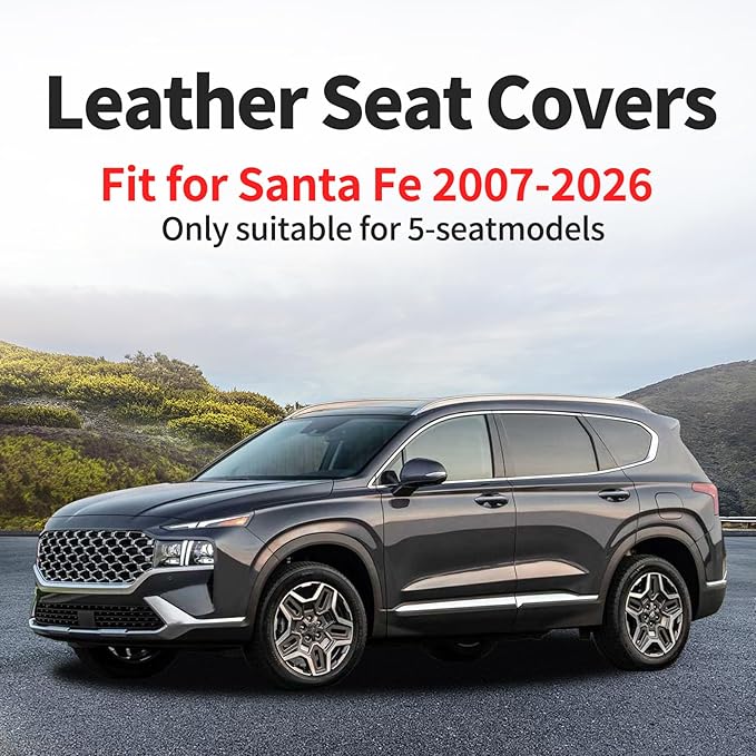 Santa Fe Seat Covers Custom Fit for Hyundai Santa Fe 2007-2026 (Only 5-Seat Version) - Full Set Premium Leather, Waterproof, All-Weather, Airbag Compatible, Only 2 Front seat Covers (Gray)