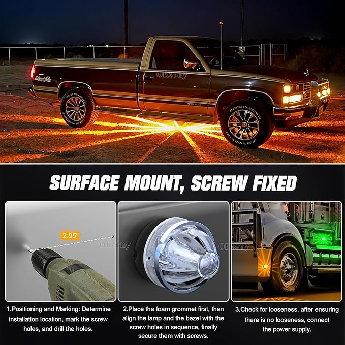 2-Pack Dual Color Watermelon Lights LED Steady + Strobe Marker Lights Cab Roof Warning Clearance Light with Clear Lens Suitable for Truck Trailer Kenworth Peterbilt Freightliner (Amber Green)