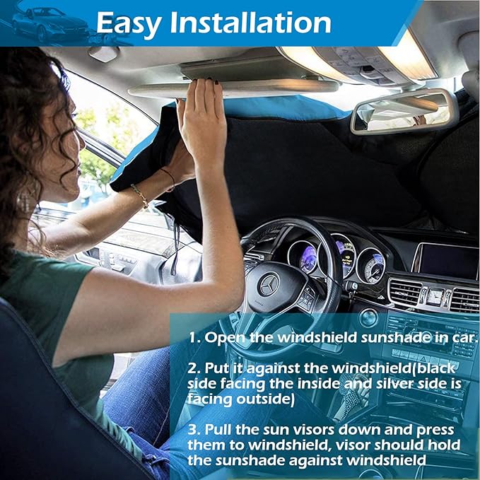 IC ICLOVER Windshield Sun Shade Funny for Car SUV Truck, 240T Polyester Blocks Heat and Sun, Foldable UV Ray Reflector Front Window Sun Shade Visor Shield Cover - 59inchx33inch (Dog with Umbrella)
