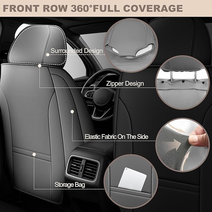 TTX LIGHTING for Chevy Trailblazer 2021-2026 Seat Covers: Waterproof Leather Seat Protector with Airbag Compatible (2 Front Seats,Black&Gray)