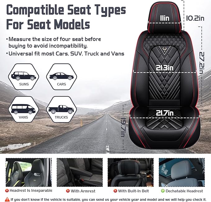Truck Seat Covers for Ford F350 2011-2026, Waterproof Premium Leather Full Coverage Car Seat Cover, Muscle Sport Style Auto Interior Seat Cover Sets (Front Set/Black Red)