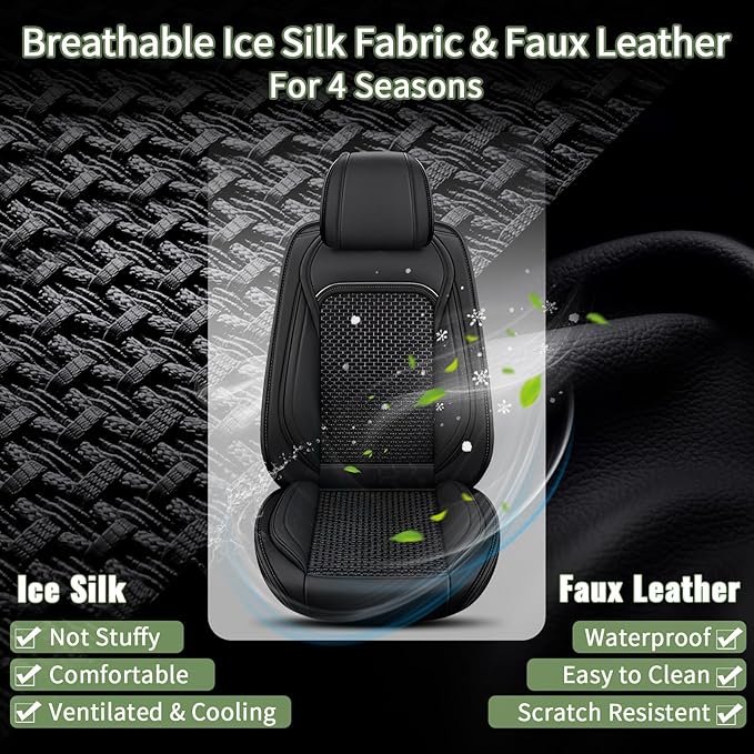 Car Seat Covers Front Seats for Subaru Impreza 2012-2024 2025 2026 - Cooling Ice Silk Leather Seat Cover - Ventilated 2 Seats Vehicle Seat Cushion Protector Automotive Accessories (Black)