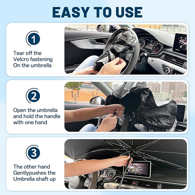Windshield Sun Shade for Toyota Camry 2012-2024, Umbrella Car Shades with 360°Rotating Shaft, Foldable Front Window Sunshade for UV & Heat Protection