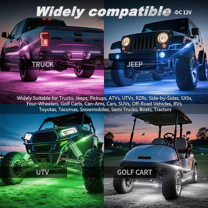 12Pods Heavy Duty Aluminum RGBW LED Rock Lights Kit for Trucks Pickup Jeep UTV ATV SXS Off-Road, APP/RF Remote, Plug and Play&Pre Wired IP67 Waterproof Multicolor Dual Zone 12V Underglow Accent Lights