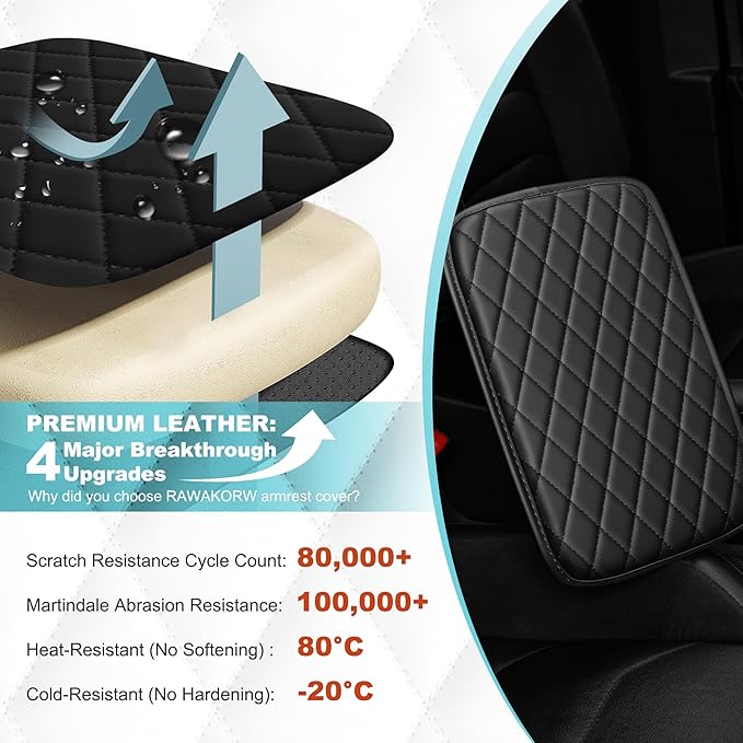 Center Console Cover Fit for Kia Optima 2006-2020 with 2 Storage Bags Waterproof Leather Quilted Pattern Car Armrest Cover Cushion Anti - Slip(Black)
