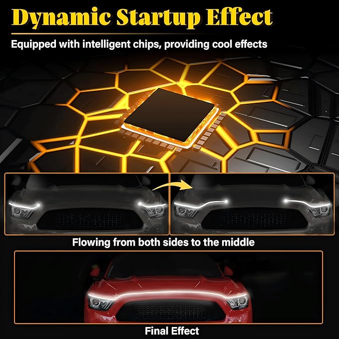 DIBMS 71" High Brightness Car Hood Gap LED Strip, LED Car Ambient Light, Dynamic Scan Activated Design, Daytime Driving Kits, Car Accessories Eclipse LED Lights (White)