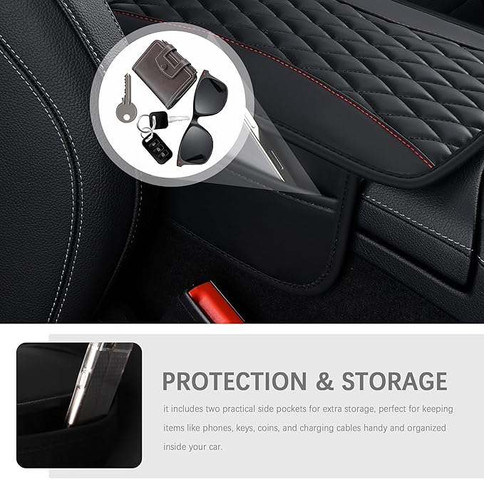 IHOTDER Patchwork Leather Center Console Covers for Cars,Upgraded Arm Rest Cover for Car with Side Storage Pocket for Car Seat Organizer,Middle Console Cover Stylish Car Decoration (Blue)
