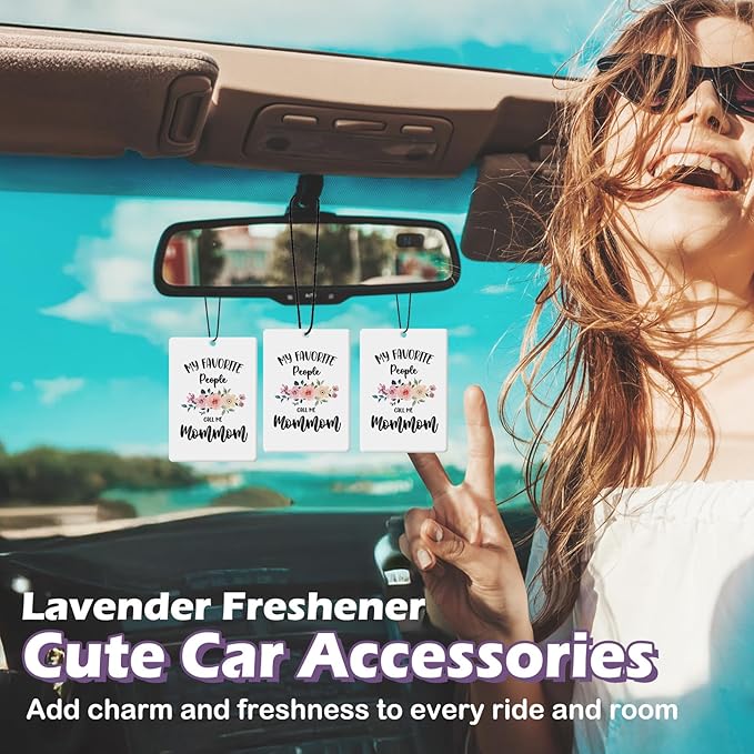 My Favorite People Call Me Mommom Grandma Gifts Car Air Freshener Accessories 3pcs, Rustic Gifts for Grandma Christmas,Floral Hanging Scent Fragrance Card for Women Closet Bathroom Home Decor