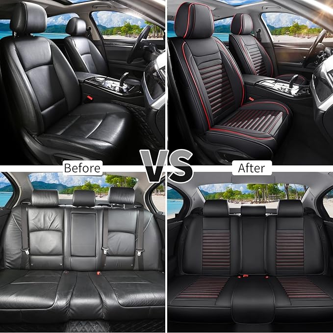 Car Seat Covers Full Set Fit for Toyota Corolla Cross 2021-2025,2026, Premium Faux Leather Car Seat Protector,Breathable Anti-Slip Full Wrapping Edge Seat Covers(Black&Red,Full Set)