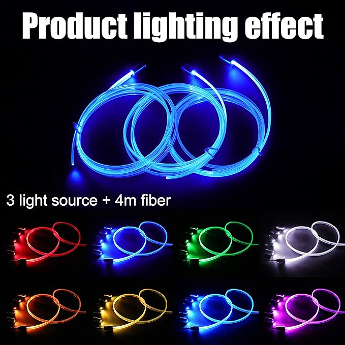 4 Meters Optic Fiber Car Ambient Lighting with Bluetooth App Control 64 Colors Multicoloured Music Interior Lighting Kit DC 12V 1W