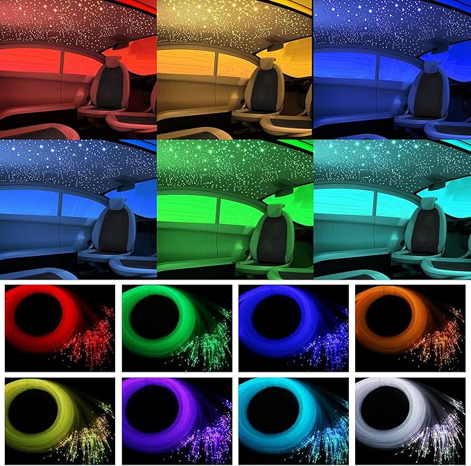 AMKI 16W Fiber Optic Lights,Starlight Headliner Light Kit APP/Remote Control Sound Activated Mode for Car&Home Decoration,Optical Fiber Cable Strands (0.75mm+1mm+1.5mm) 13.1ft/4m Long 335pcs