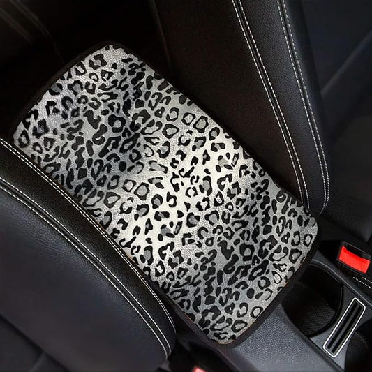 Dreaweet Grey Leopard Printed Universal Auto Center Console Lid Pad, Soft Comfy Car Armrest Seat Box Protector Fit for Most Standard Size Vehicle Interior Accessories