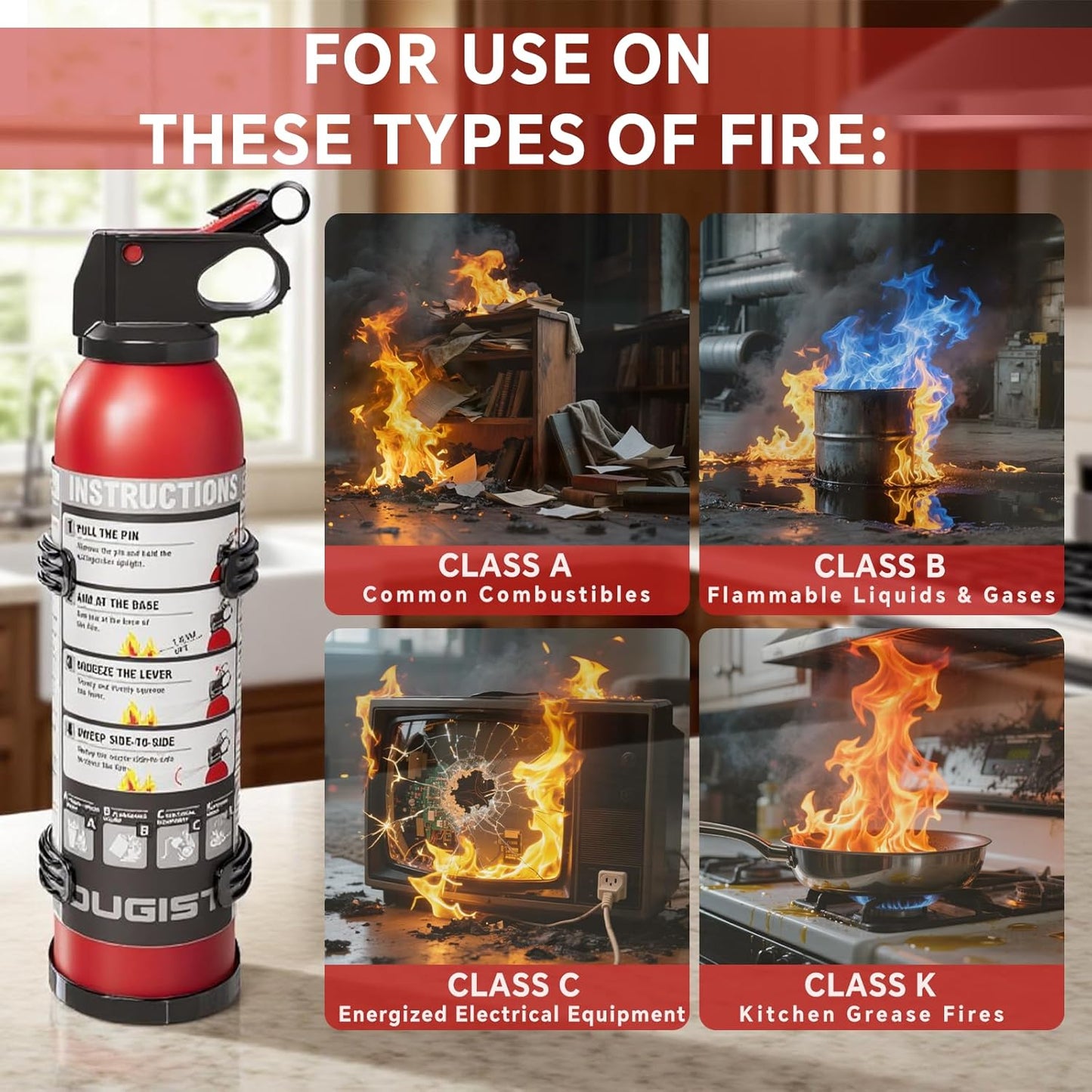 Dry Stop Fire Extinguisher for Home & Vehicle - 600g Dry Chemical Powder Fire Extinguisher | Grease & Electrical Fire Extinguisher for Kitchen, Car, Portable (6-Pack)