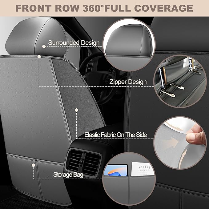 TTX LIGHTING for Nissan Rogue Sport 2017-2022 Car Seat Covers, Breathable Ice Silk & Leather Seat Protector, Cool & Anti-Sweat for Long Driving, Airbag Compatible, 5 Seats Full Set (Black&Gray)