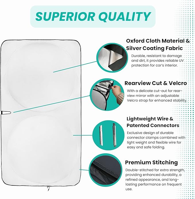 Windshield Sun Shade -Certified 99.87% UVB & 99.02% UVA Car Sun Shade. Award Winning Sunshade - Patented Technology | Compatible for BMW X1 (2016-2022) | Car Shades by Kinder Fluff