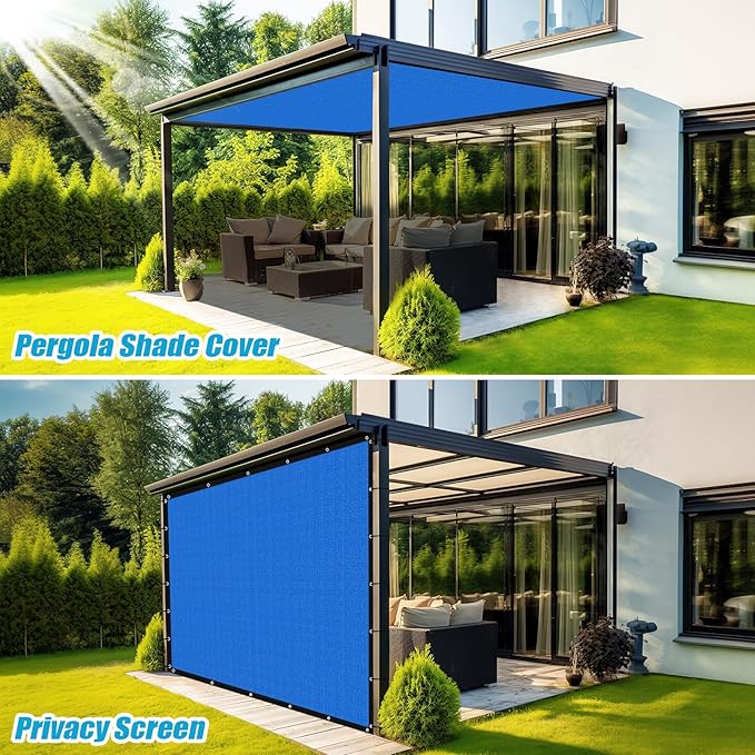 Amagenix 90% Pergola Shade Cover 9' X 18' Sun Shade Cloth with Grommets for Outdoor Garden Patio Porch, Commercial Grade 200 GSM - Cable Zip Ties Included (We Customized) GN108, Blue