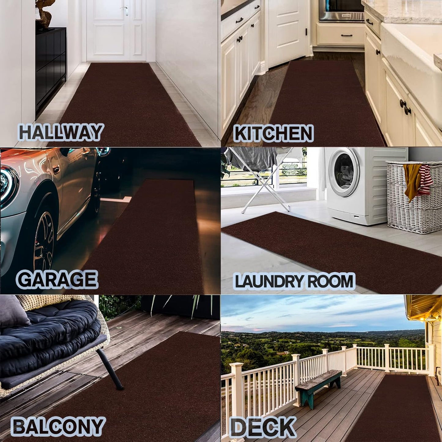Custom Size Backed Non-Slip Area Rugs Runner, Easy Clean, Waterproof Runner Rugs for Hallway Entryway, Kitchen, Laundry, 3FT x 49FT, Brown