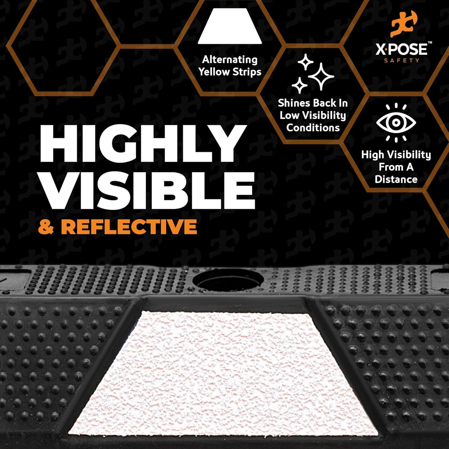 Xpose Safety 72" Heavy Duty Rubber Parking Stopper – 10 Pack Wheel Blocks for Garage, Driveway, or Ramp – Car Bumper Stop with White Reflective Strips – Removable Floor Mount