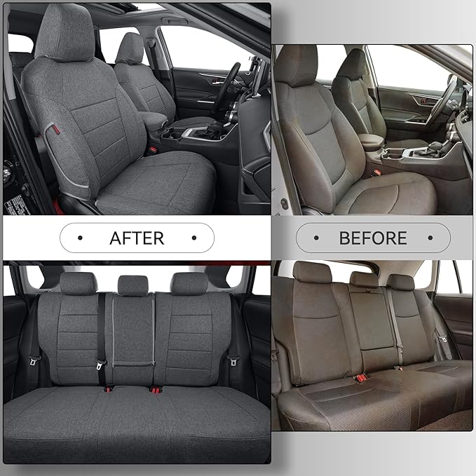 coverdream 2026 Rav4 Seat Covers Custom Fit for 2026 Toyota Rav4 Hybrid (SE,XSE) & PHEV GR Sport SUV,Full Set Polyester Car Seat Protector Grey