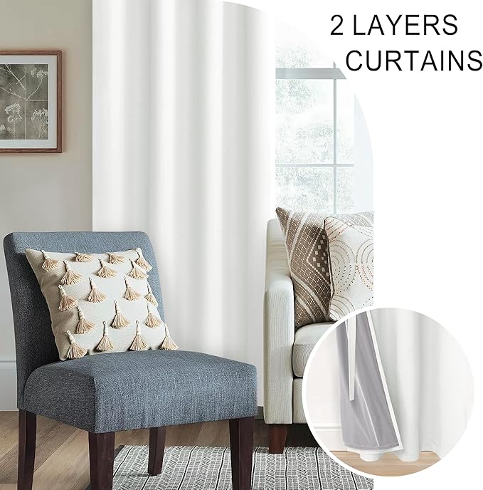 XWZO 100% Blackout Curtains 54 Inches Long with Tiebacks- Heat and Full Light Blocking, Thermal Insulated Window Panels with Grommets for Bedroom/Nursery/Office, Ivory, W52 x L54, Set of 2 Draperies