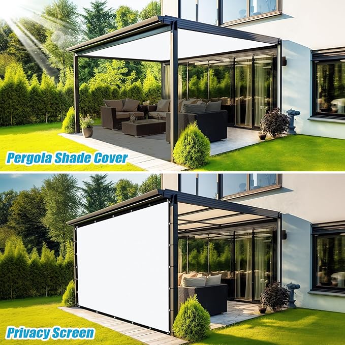 Amagenix 90% Pergola Shade Cover 8' X 13' Sun Shade Cloth with Grommets for Outdoor Garden Patio Porch, Commercial Grade 200 GSM - Cable Zip Ties Included (We Customized) GN108, White