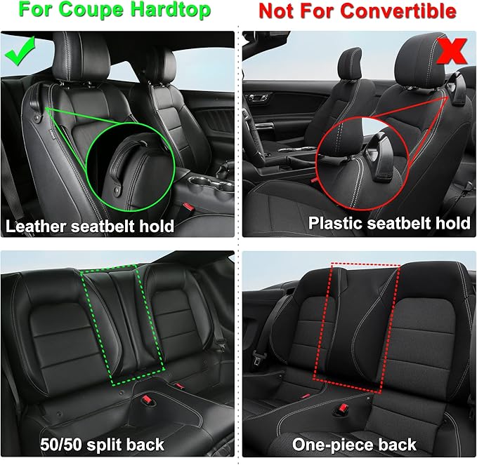 GIANT PANDA Customized Full Set Car Seat Covers Fit Ford Mustang Coupe Hardtop 2015 2016 2017 2018 2019 2020 2021 2022 2023 2024 2025 2026- (Black)