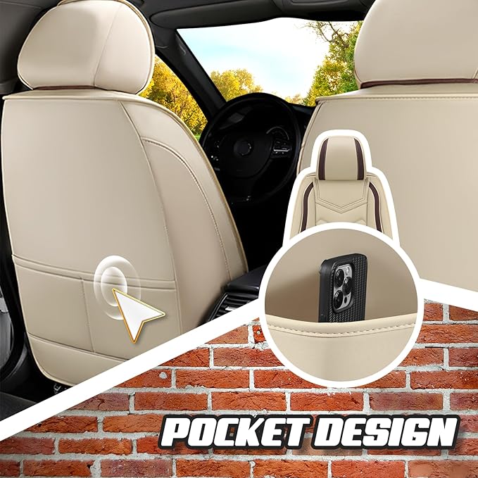 Car Seat Covers for Cadillac CTS 2003-2019, Premium Nappa Leather Car Seat Cover, Stylish Sport Seat Covers， Automobile Seat Cover Sets.(Luxury 2 Seats/Beige)