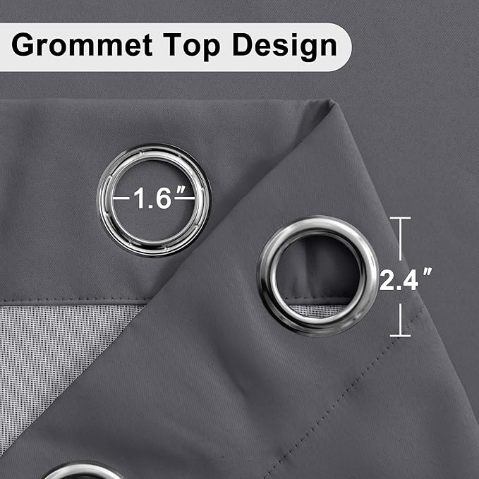 XWZO 100% Blackout Curtains 84 Inches Long - Heat and Full Light Blocking, Thermal Insulated Window Panels with Grommets for Bedroom/Nursery with Tiebacks, Dark Grey, W42 x L84, Set of 2 Draperies