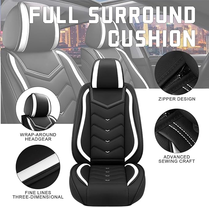 CTDS Car Seat Covers for Ford F-150 2000-2026, Stylish Sport Seat Cover, Premium Nappa Leather Car Seat Cover. Automobile Seat Covers Sets.(Standard 5 Seats/Black White)