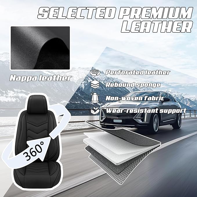 Car Seat Covers Fit for Toyota rav4 2000-2026, Stylish Sport Seat Covers, Waterproof Wear-Resistant Premium Nappa Leather Car Seat Cover.(Full Set/Pure Black)