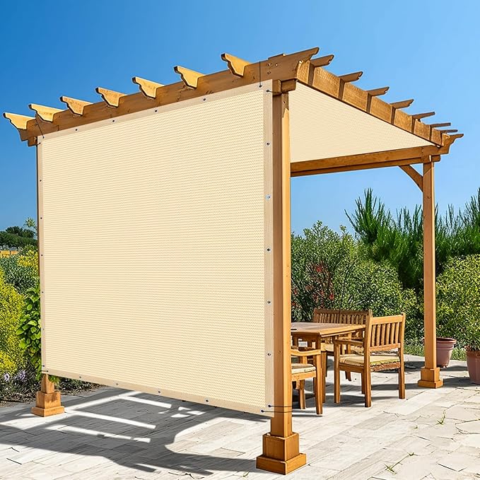 Amagenix 90% Pergola Shade Cover 7' X 12' Sun Shade Cloth with Grommets for Outdoor Garden Patio Porch, Commercial Grade 200 GSM - Cable Zip Ties Included (We Customized) GN108, Wheat