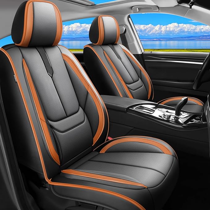 Fit Camry Car Seat Covers for Toyota Camry 2012-2024 2025 2026 -Upgraded Premium Waterproof & Breathable Leather,Airbag Compatible,All-Weather Seat Cushion Protector,2 Front/Black-Brown