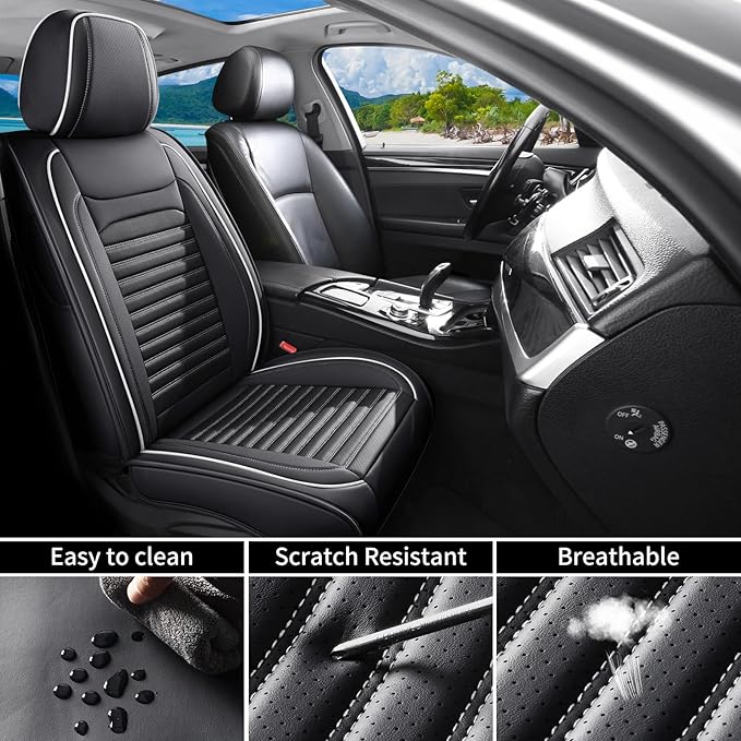 Car Seat Covers Full Set Fit for Toyota 4Runner 2001-2026, Premium Faux Leather Car Seat Protector, Breathable, Anti-Slip, Comfortable & Durable (Black&White,Full Set)