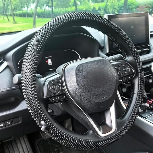 Silicone Steering Wheel Cover - Massage Grip Steering Wheel Cover Anti-Slip Universal Car Steering Wheel Covers for Women Men Fits 14-15 Inch (Black with realease)