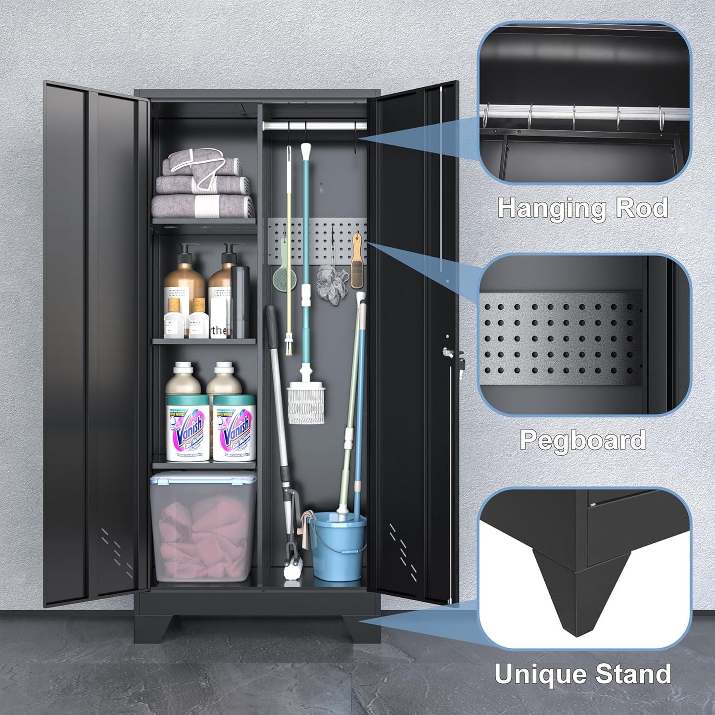 Metal Garage Storage Cabinet for Home,Storage with Doors and Shelves,61" Locking Tool for Office,Garage,Gym,School(61" Home Office Cabinet)