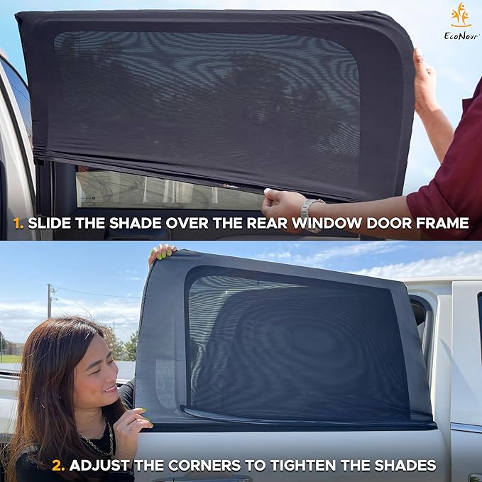 EcoNour Car Rear Window Sun Shades Compatible for Toyota Tacoma | 2Pack Breathable Sunshade with 100% UV & Mosquito Protection | Mesh Rear Window Covers for Privacy & Blackout-Car Window Accessories