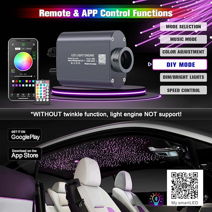 16W Starlight Headliner Kit, Star Lights for Car Roof&Home Decoration, Fiber Cable 550pcs*0.03in*13.1ft RGBW Star Light Headliner with Bluetooth APP/Remote Control/Music Mode