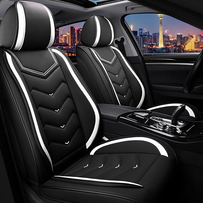 CTDS Car Seat Covers for Chevy Malibu 2000-2026, Stylish Sport Seat Cover, Premium Nappa Leather Car Seat Cover. Automobile Seat Covers Sets.(Standard 2 Seats/Black White)
