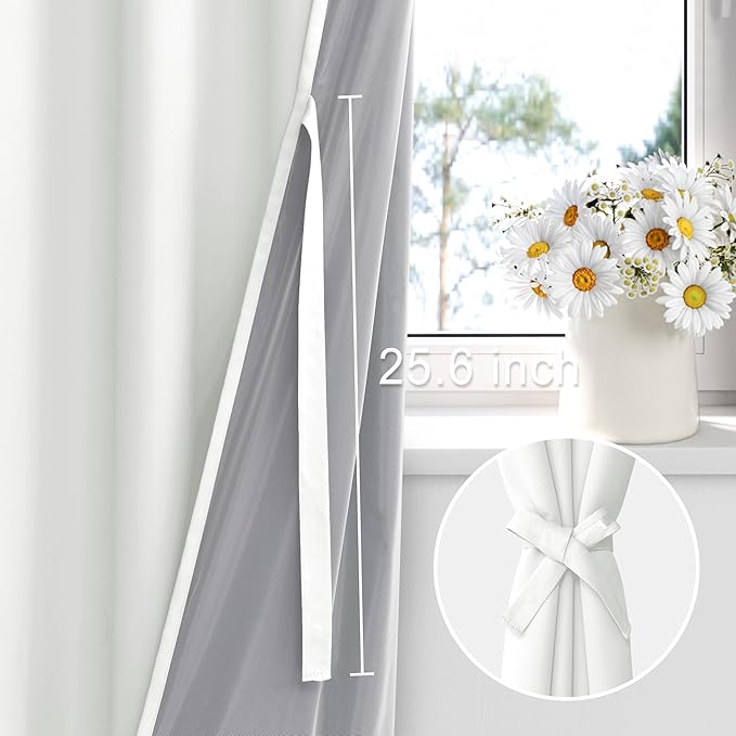 XWZO Full Shading Blackout Curtains 54 Inches Length with Tiebacks- Heat and Light Blocking Ring Top Window Drapes with Black Liner Backing for Bedroom/Kid's Room, Ivory, W42 x L54, Set of 2 Panels