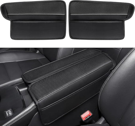 Center Console Armrest Cover for Nissan Rogue 2021-2026, Middle Console Pad Lid Cover Protector Elbow Arm Rest with Side Pockets, Rogue Interior Accessories, PU Leather (Carbon Fiber Pattern)